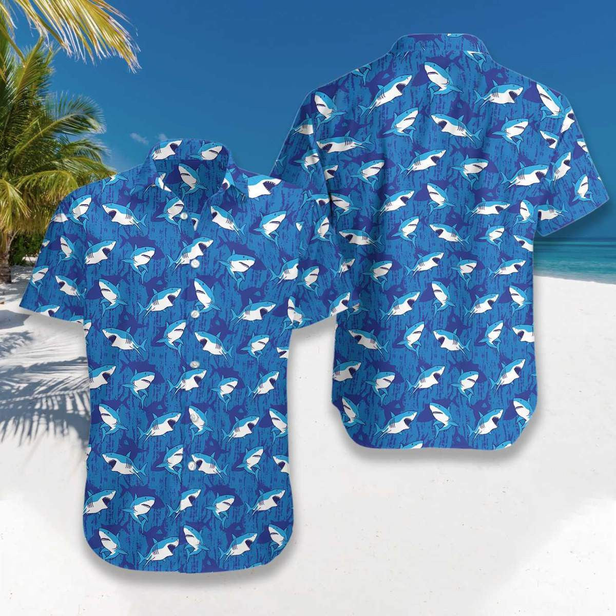 Shark On Blue Sea Pattern Hawaiian Shirt, Hawaiian Shirt Gift, Christmas Gift