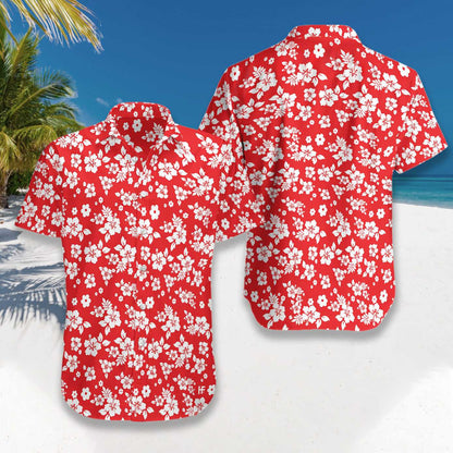 Flower On Red Background Design Hawaiian Shirt,Hawaiian Shirt Gift, Christmas Gift
