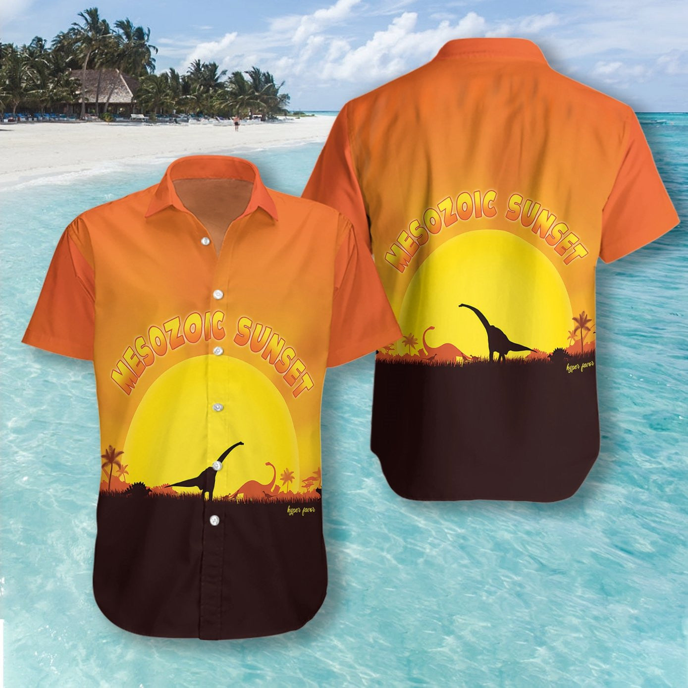 Mesozoic Sunset Dinosaur Beautiful Wild Life Hawaiian Shirt,Hawaiian Shirt Gift, Christmas Gift