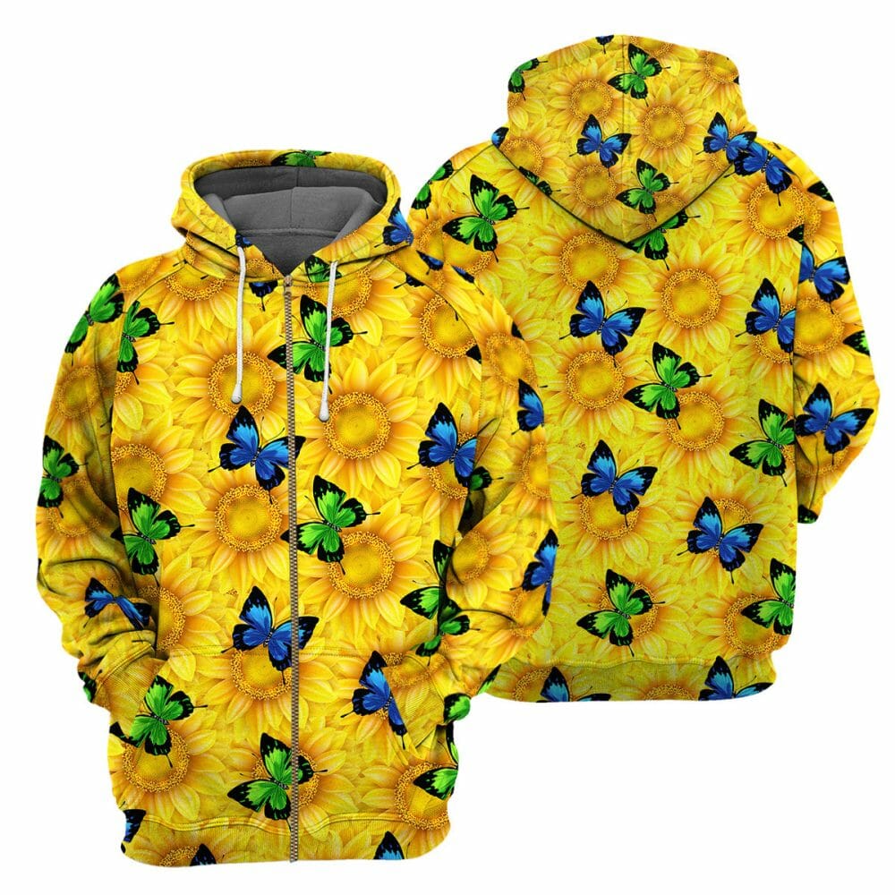Sunflower Butterflies - 3D All Over Printed Shirt Tshirt Hoodie Apparel