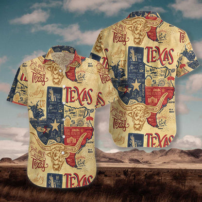 Vintage Background Don't Mess With Texas Longhorns Design Hawaiian Shirt, Hawaiian Shirt Gift, Christmas Gift