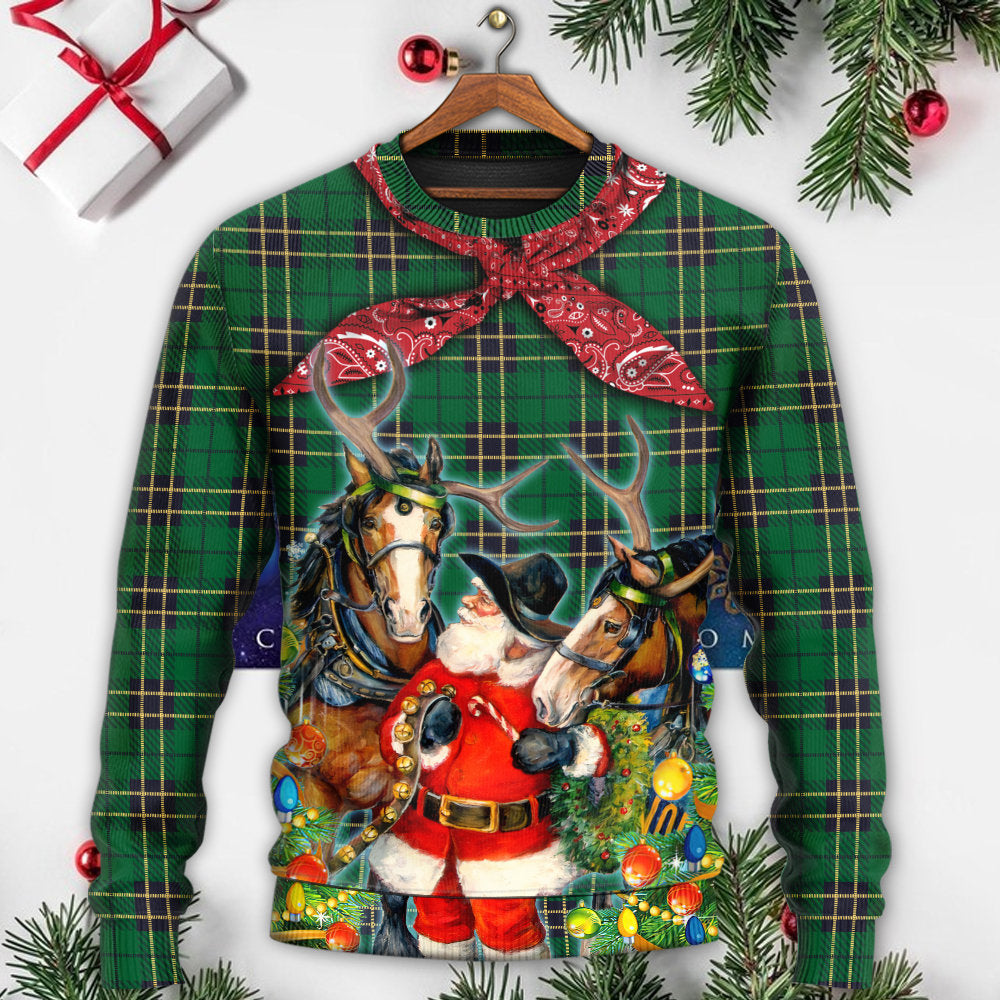 Christmas Santa Cowboy Christmas Green Style Ugly Christmas Sweater, Christmas Gift, Gift Christmas 2024