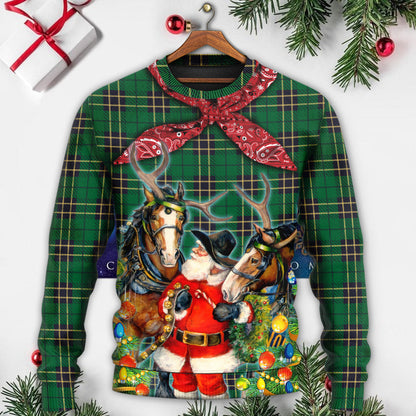 Christmas Santa Cowboy Christmas Green Style Ugly Christmas Sweater, Christmas Gift, Gift Christmas 2024