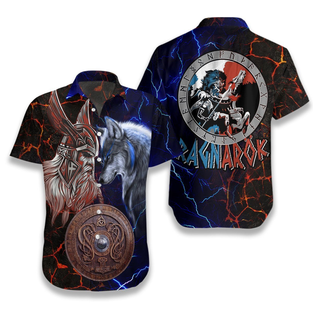 Viking Odin And Fenrir Battle Pattern Hawaiian Shirt, Hwaiian For Gift