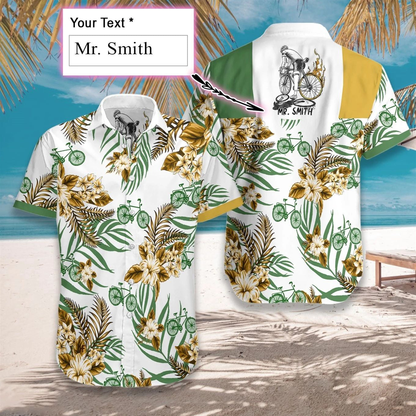 Cycling Tropical Forest White Background Custom Name Hawaiian Shirt, Hawaiian Shirt Gift, Christmas Gift