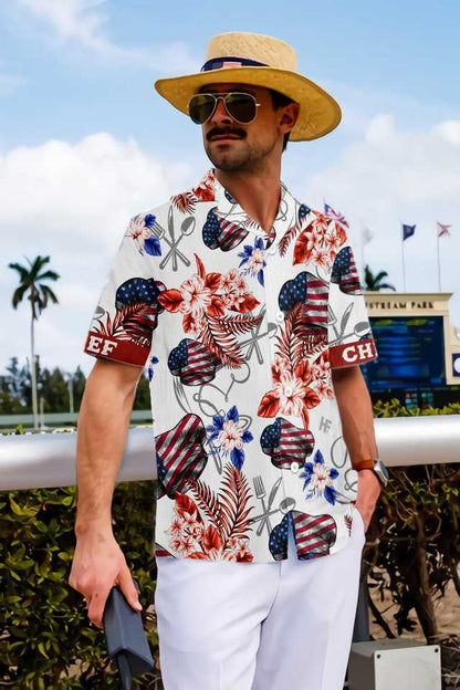 Maroon And White American Flag Chef Hawaiian Shirt,Hawaiian Shirt Gift, Christmas Gift