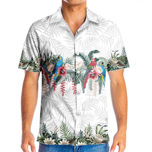 Vintage Botanical Lotus And Macaw Parrot Design Hawaiian Shirt, Hawaiian Shirt Gift, Christmas Gift