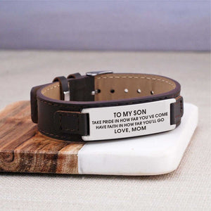 Mom To Son - Have Faith In How Far You Will Go Men's Leather Bracelet