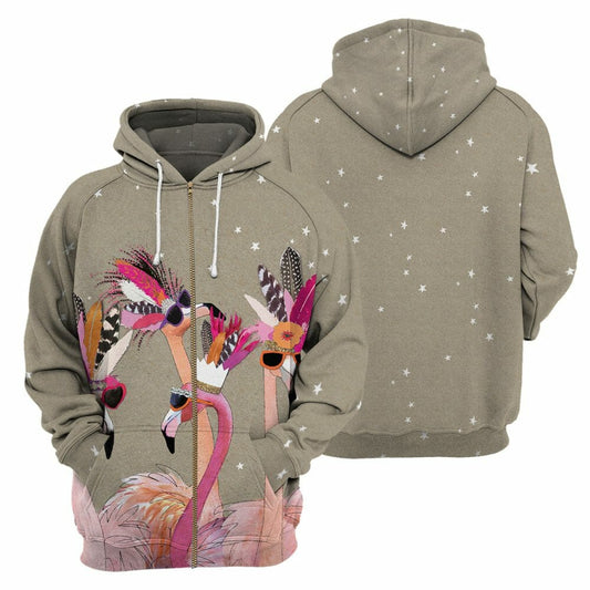 Grey Flamingo - 3D All Over Printed Shirt Tshirt Hoodie Apparel