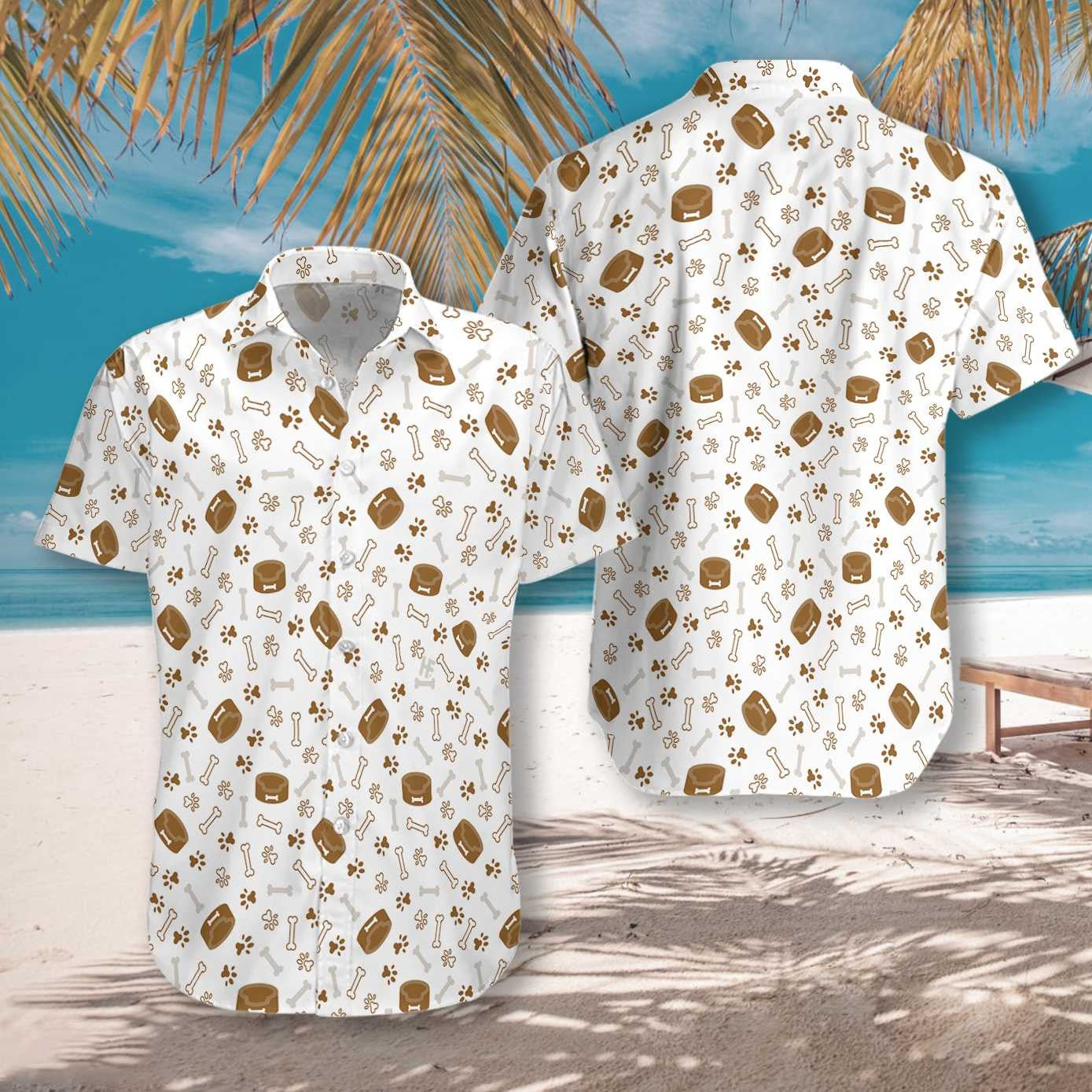 Dog Bone And Bowl On White Background Hawaiian Shirt, Hawaiian Shirt Gift, Christmas Gift