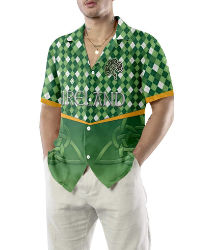 Ireland Green And White Rhombus With Celtic Custom Name Hawaiian Shirt, Hawaiian Shirt Gift, Christmas Gift