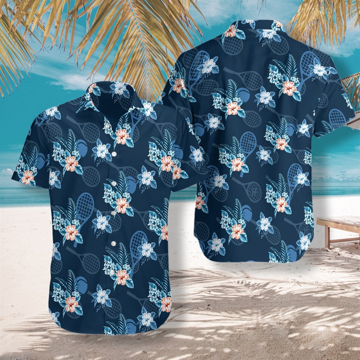 Tropical Tennis 3 On Blue Background Design Hawaiian Shirt, Hawaiian Shirt Gift, Christmas Gift