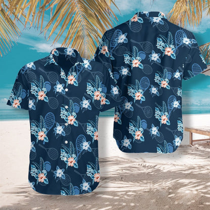 Tropical Tennis 3 On Blue Background Design Hawaiian Shirt, Hawaiian Shirt Gift, Christmas Gift