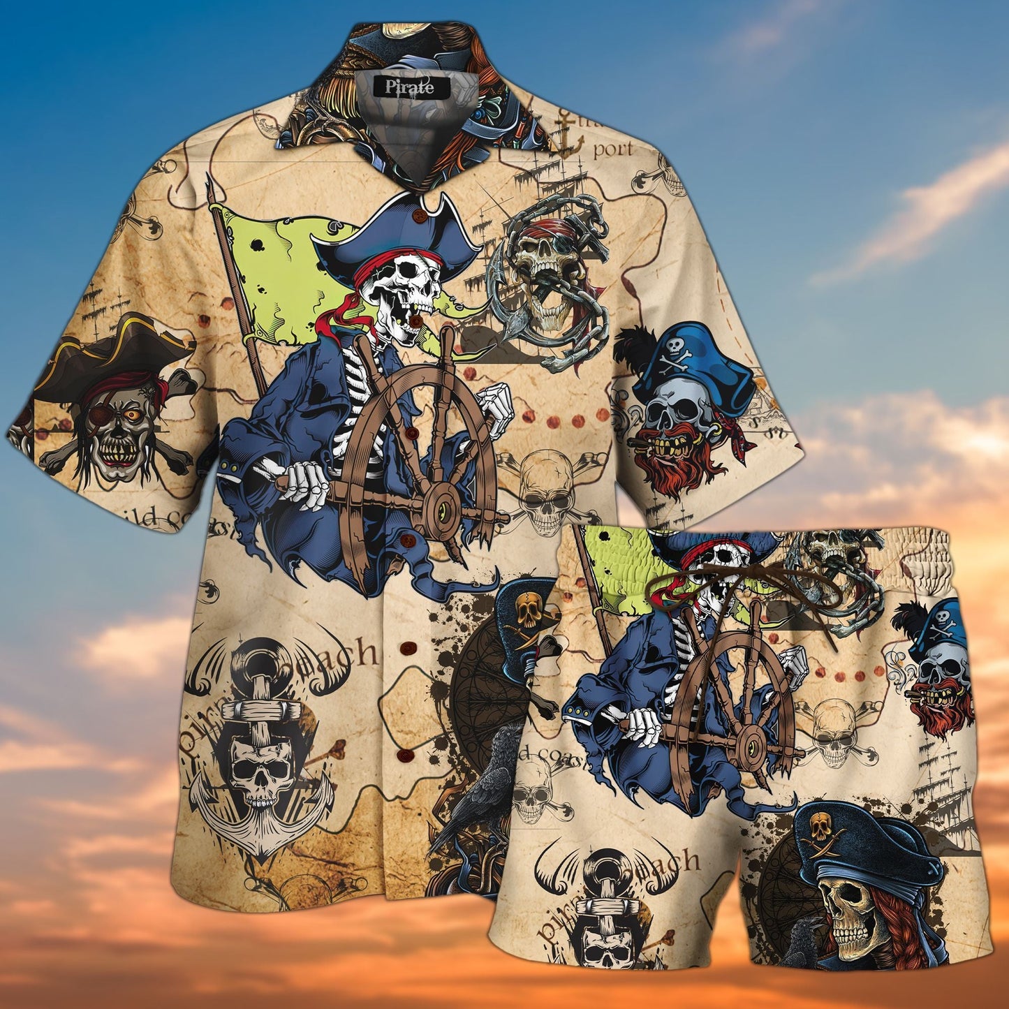 New Skull Pirate Awesome Background Design Hawaiian Shirt,Hawaiian Shirt Gift, Christmas Gift