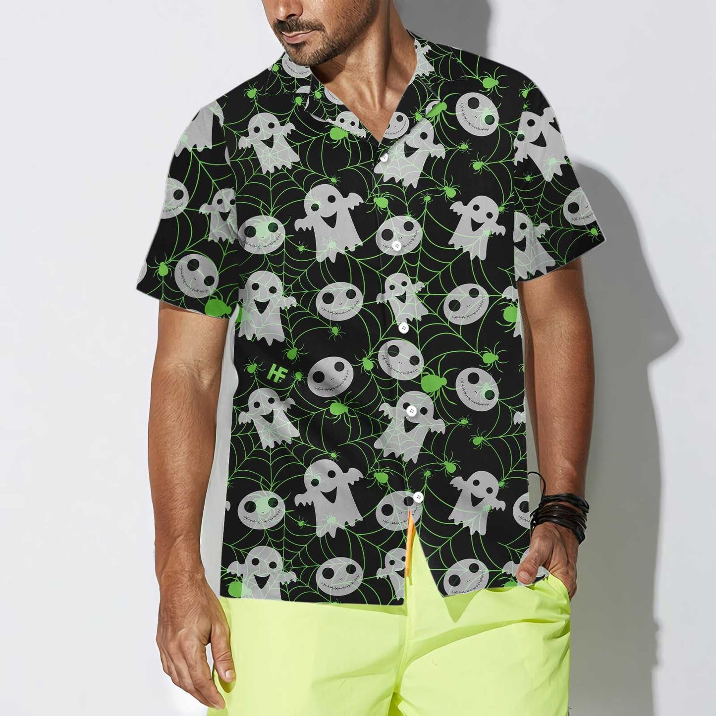 Little Ghost Halloween Spider Web Design Hawaiian Shirt,Hawaiian Shirt Gift, Christmas Gift