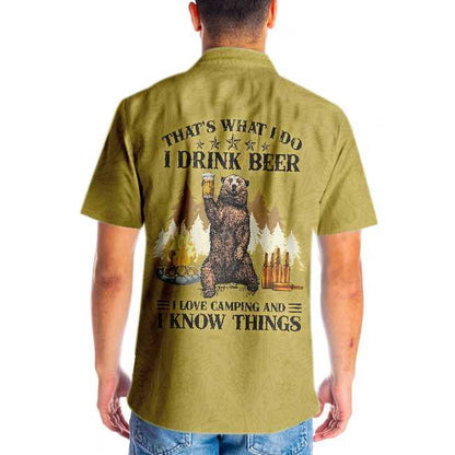 Olive Background Design Hawaiian Shirt Camping Bear Drink Beer, Hawaiian Shirt Gift, Christmas Gift