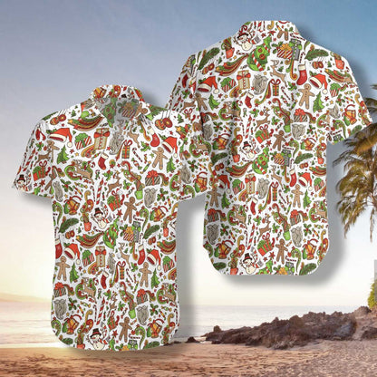 Merry Christmas On White Background Pattern Hawaiian Shirt,Hawaiian Shirt Gift, Christmas Gift