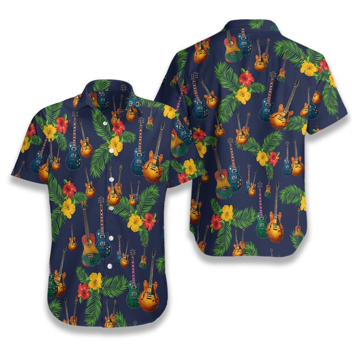 Flower And Guitar Seamless Background Design Hawaiian Shirt,Hawaiian Shirt Gift, Christmas Gift