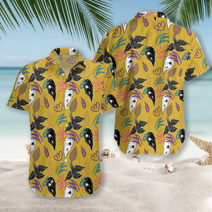 Bird Skull On Gold Background Hawaiian Shirt, Hawaiian Shirt Gift, Christmas Gift