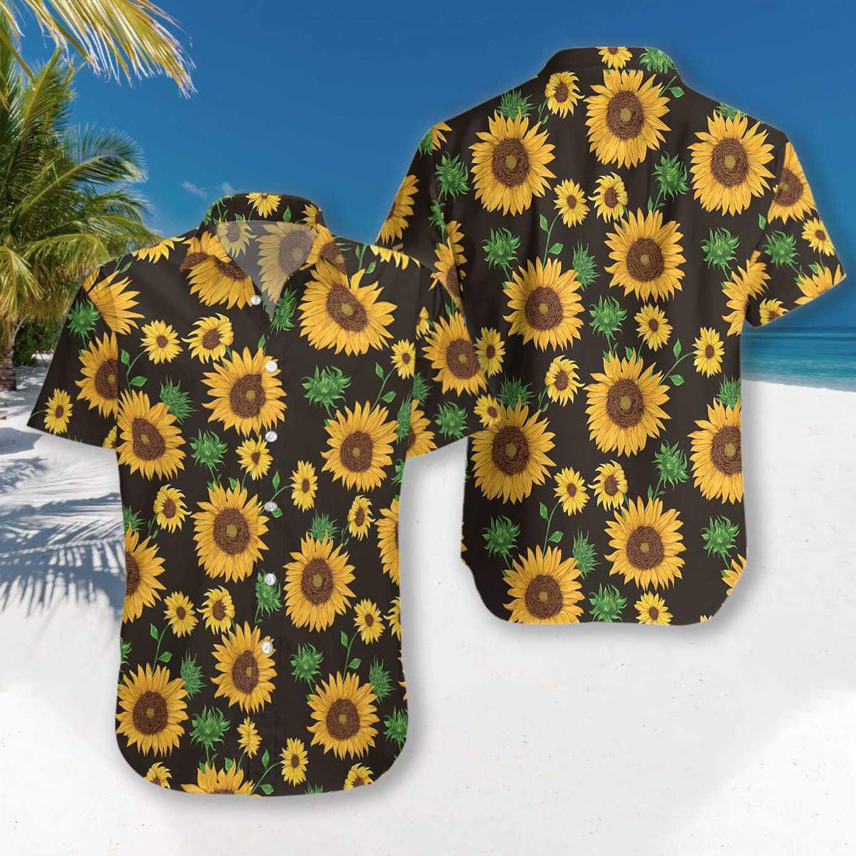 SÃ¹nflower On Dark Background Hawaiian Shirt,Hawaiian Shirt Gift, Christmas Gift