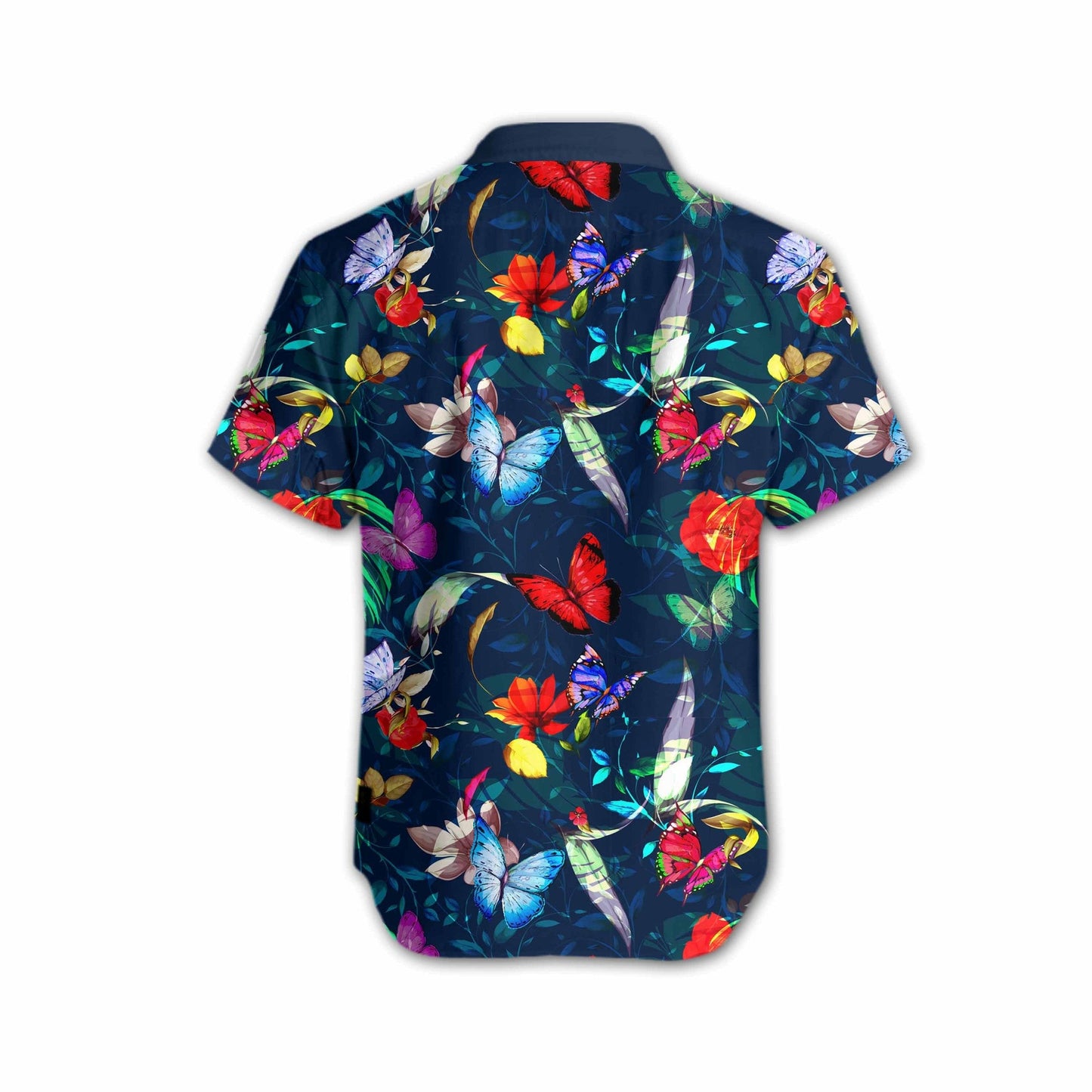 Butterly Flower On Dark Blue Design Hawaiian Shirt, Hawaiian For Gift