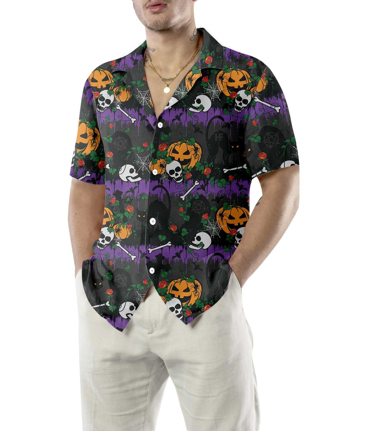 Beautiful Halloween Pumpkin And Black Cats Hawaiian Shirt, Hawaiian For Gift