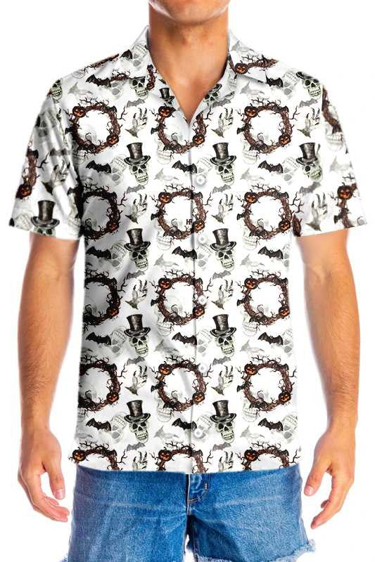 Festive Halloween With Gentleman Skull Colorful Hawaiian Shirt,Hawaiian Shirt Gift, Christmas Gift