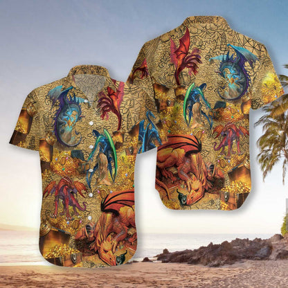Dragons With Treasure Beautiful Design Hawaiian Shirt, Hawaiian Shirt Gift, Christmas Gift