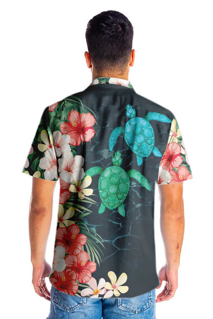 Cool Tropical Sea Turtle And Flower Hawaiian Shirt,Hawaiian Shirt Gift, Christmas Gift