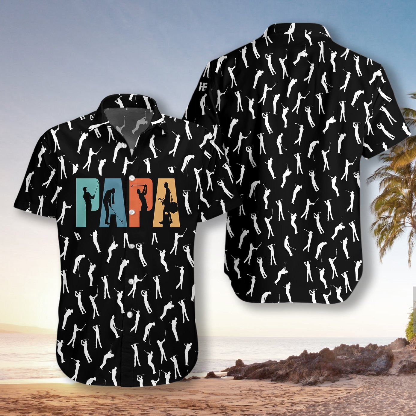Golf Retro Golfing Papa Black And White Design Hawaiian Shirt, Hawaiian Shirt Gift, Christmas Gift