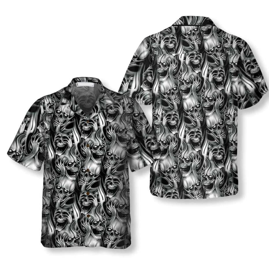 Horror Black And White Skull Day Of The Dead Hawaiian Shirt, Hawaiian Shirt Gift, Christmas Gift