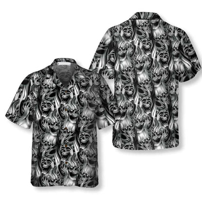 Horror Black And White Skull Day Of The Dead Hawaiian Shirt, Hawaiian Shirt Gift, Christmas Gift