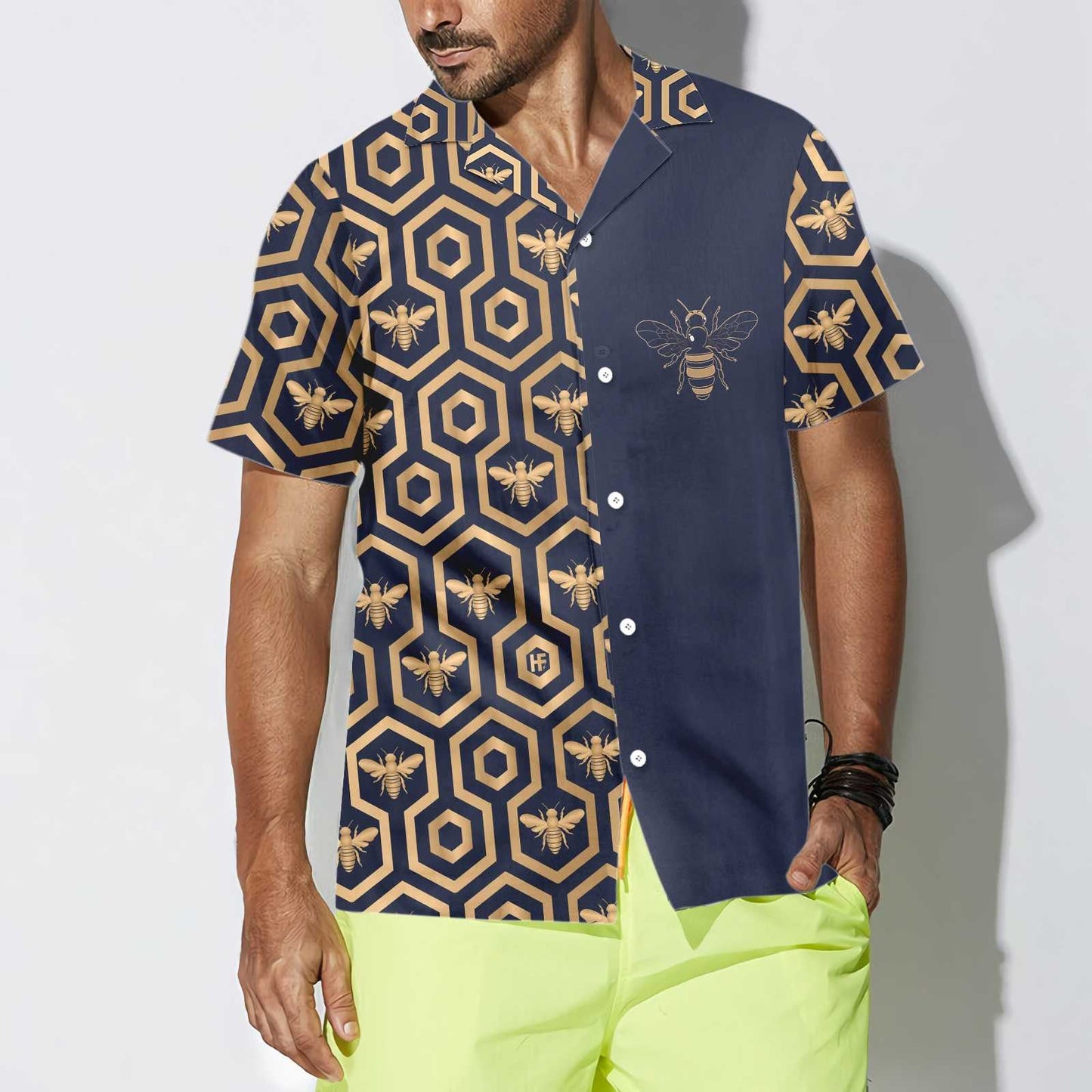Classic Bee Hive Hexagon Design Hawaiian Shirt, Hawaiian For Gift