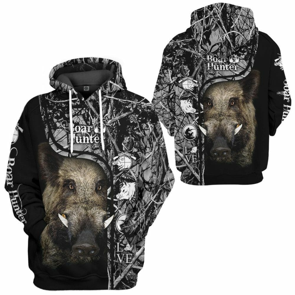 3D Wildschweinjäger Schwarz Benutzerdefinierte T-shirt Hoodie Bekleidung