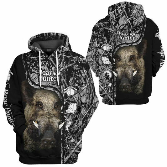 3D Wildschweinjäger Schwarz Benutzerdefinierte T-shirt Hoodie Bekleidung