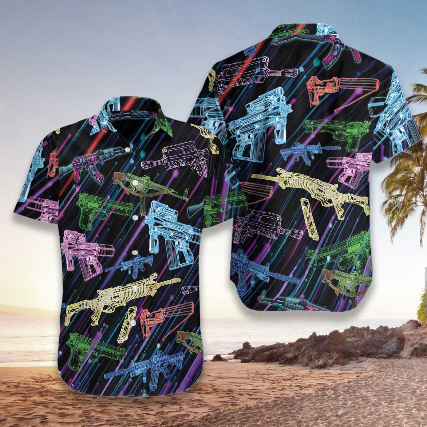 The Battle Is Calling Gun In Different Colors Design Hawaiian Shirt, Hawaiian Shirt Gift, Christmas Gift