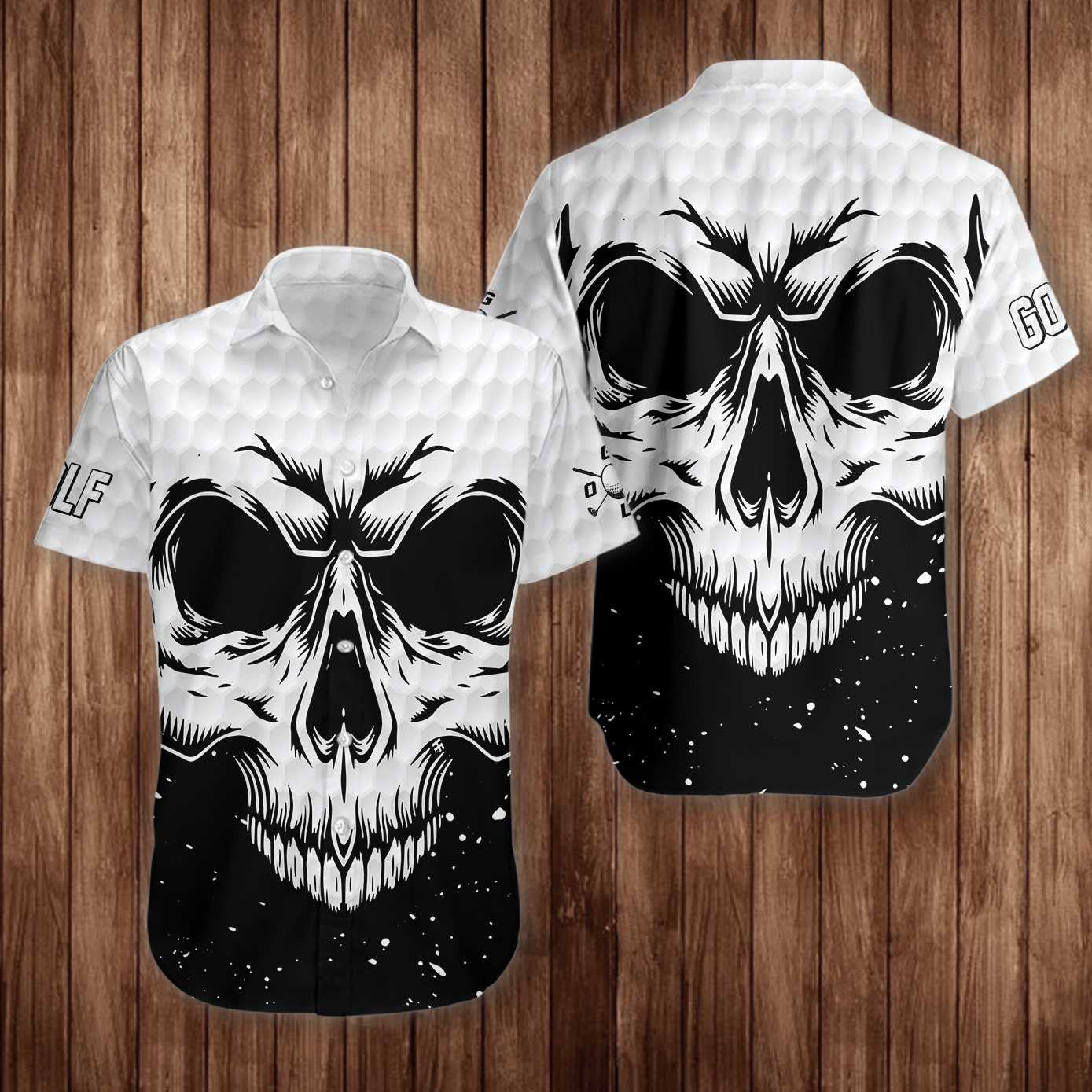 Cool Black And White Skull Golf Design Hawaiian Shirt, Hawaiian Shirt Gift, Christmas Gift