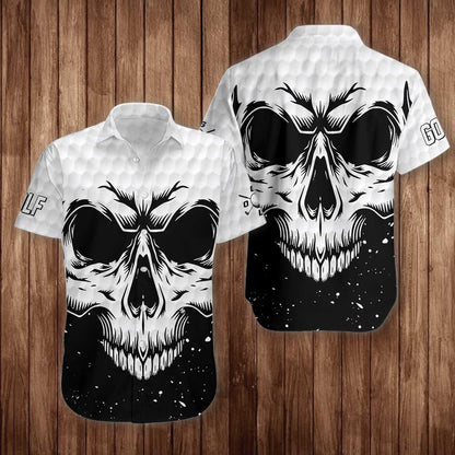 Cool Black And White Skull Golf Design Hawaiian Shirt, Hawaiian Shirt Gift, Christmas Gift