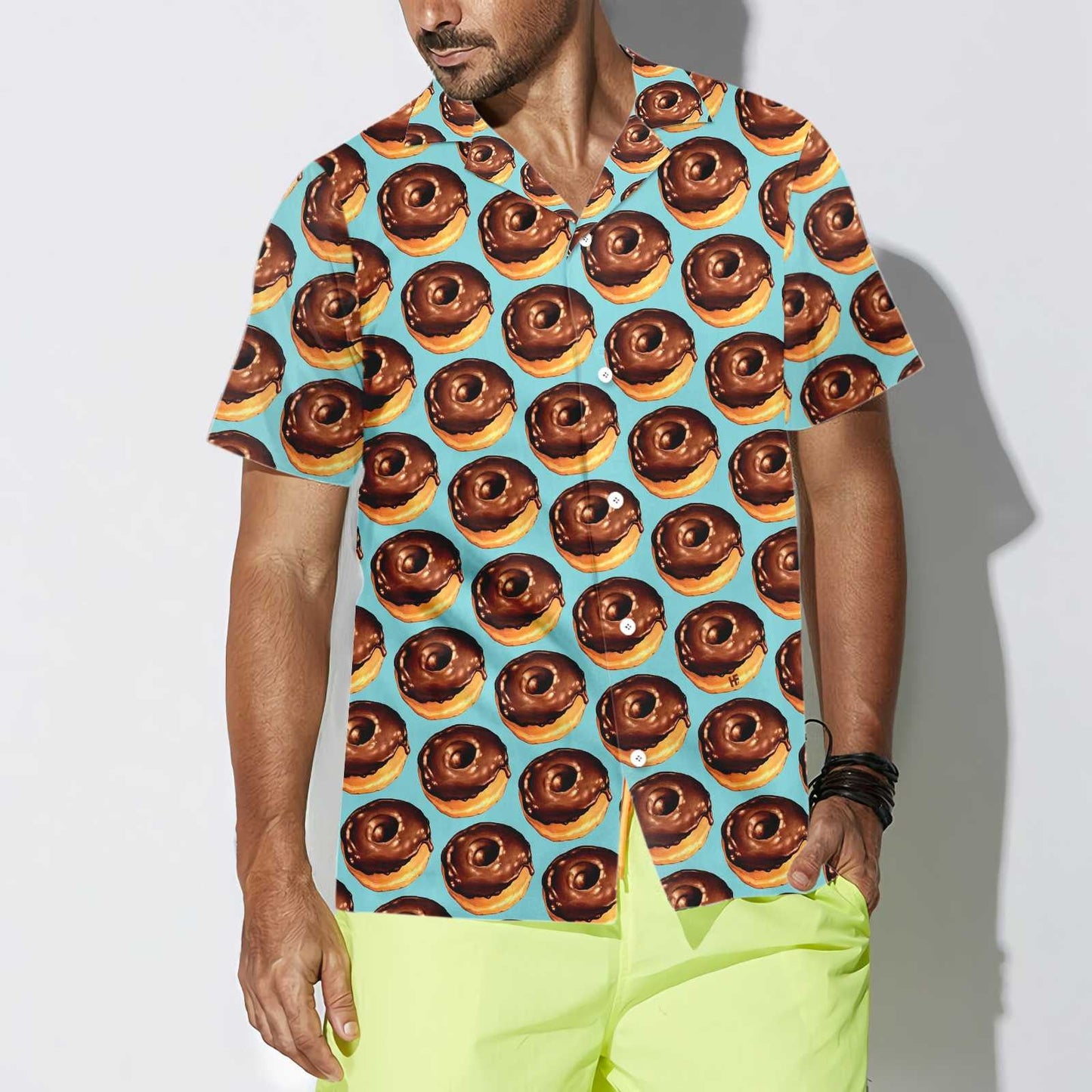 Chocolate Donuts On Light Sky Blue Design Hawaiian Shirt, Hawaiian Shirt Gift, Christmas Gift
