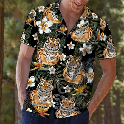 Tiger With Plumeria In Forest Hawaiian Shirt,Hawaiian Shirt Gift, Christmas Gift