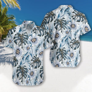 White Flower And Leaves 07 Design Hawaiian Shirt, Hwaiian For Gift