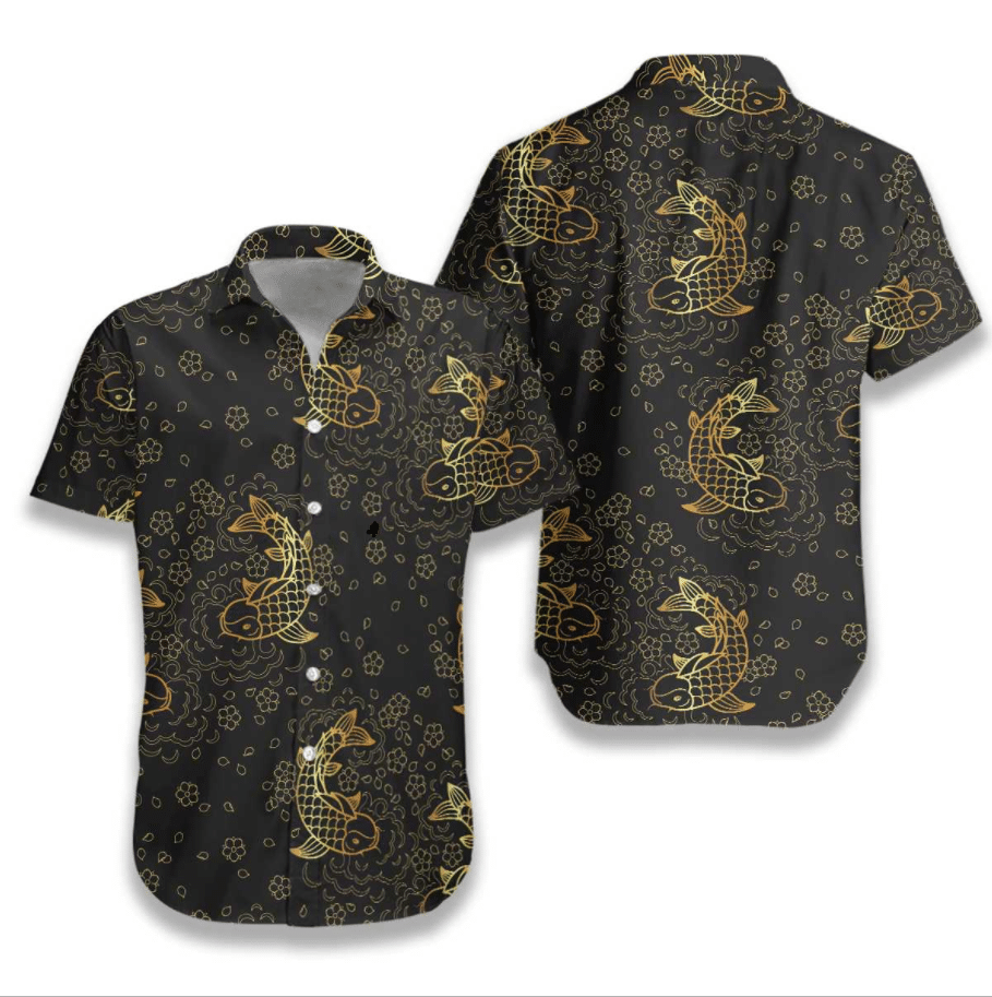 Koi Fish Seamless On Dark Pattern Hawaiian Shirt, Hawaiian For Gift