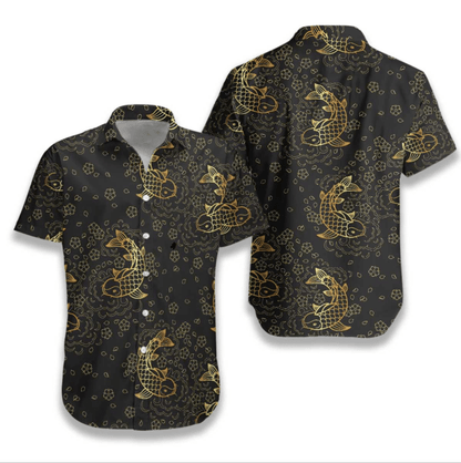 Koi Fish Seamless On Dark Pattern Hawaiian Shirt, Hawaiian For Gift
