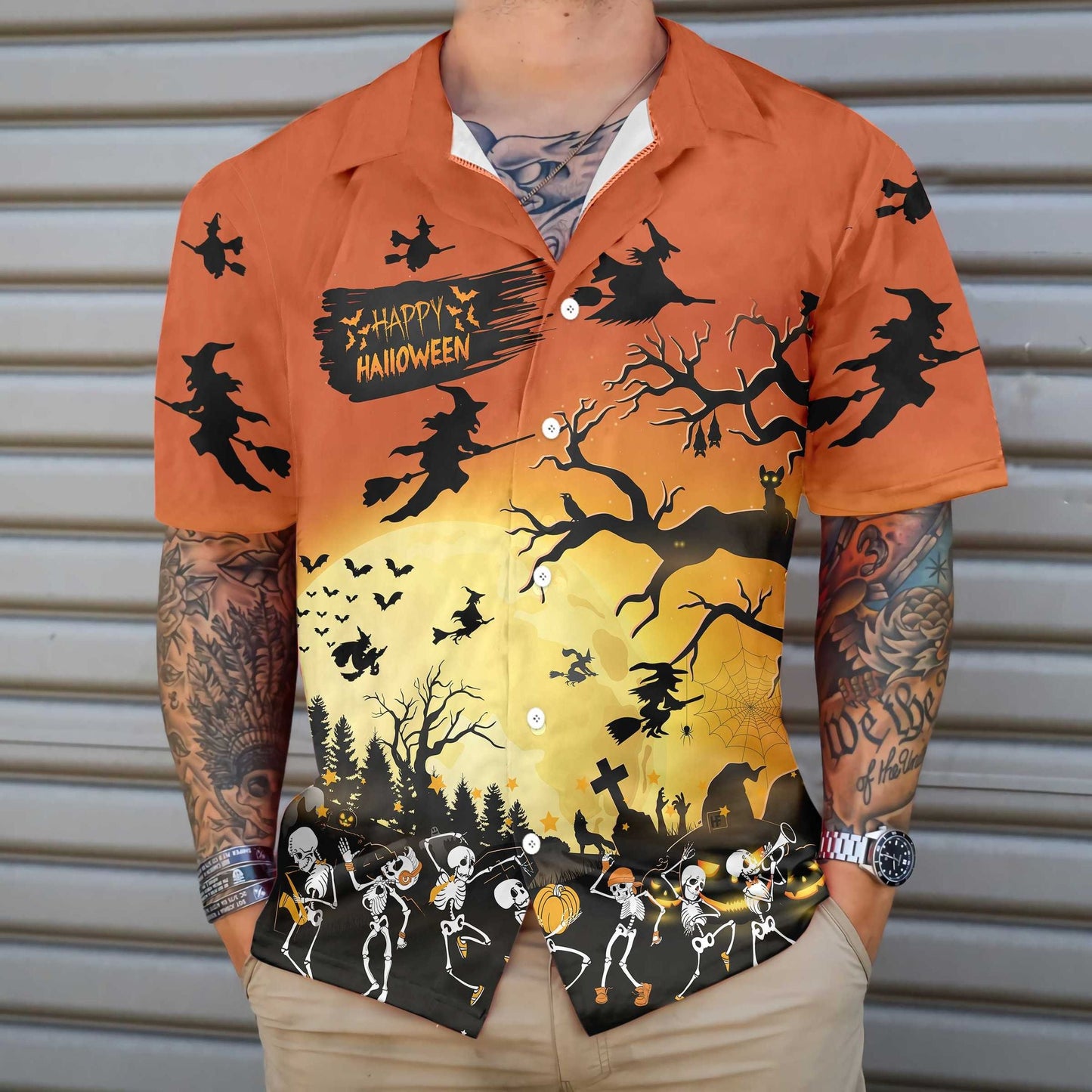 Dancing Skeletons On Halloween Dramatic Hawaiian Shirt,Hawaiian Shirt Gift, Christmas Gift