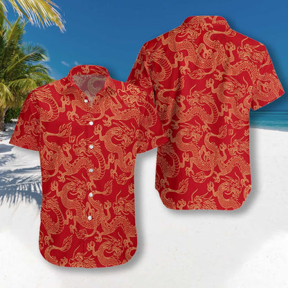 Oriental Dragon Red Theme Nice Design Hawaiian Shirt,Hawaiian Shirt Gift, Christmas Gift