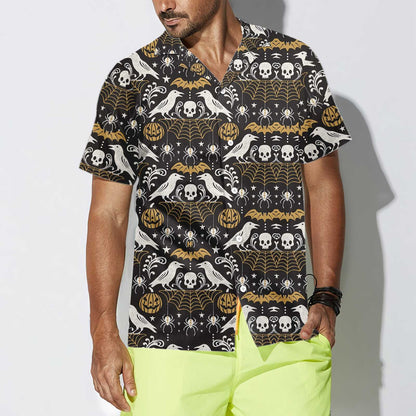 Halloween Black Pumpkin And Spider Web Dramatic Hawaiian Shirt, Hawaiian Shirt Gift, Christmas Gift