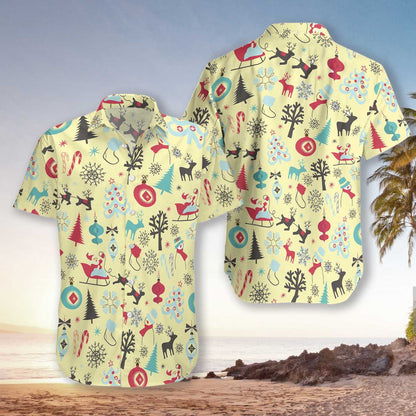 Frohe Weihnachten Muster auf Creme Hintergrund Design Hawaiian Shirt, Hawaiian Shirt Geschenk, Weihnachtsgeschenk