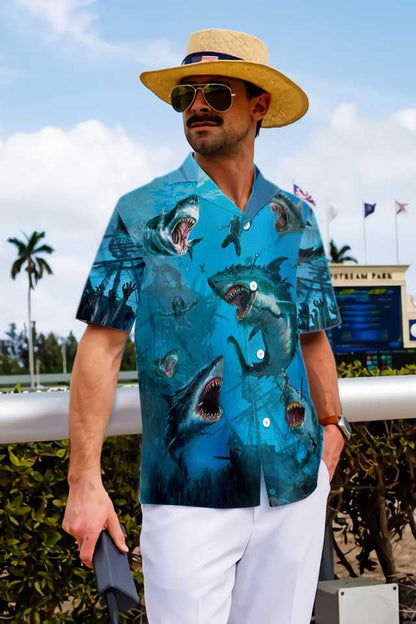 Angry Shark Under The Sea Hawaiian Shirt, Hawaiian Shirt Gift, Christmas Gift