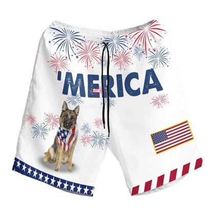 German Shepherd American Flag Red And White Firework Hawaiian Shirt, Hawaiian Shirt Gift, Christmas Gift