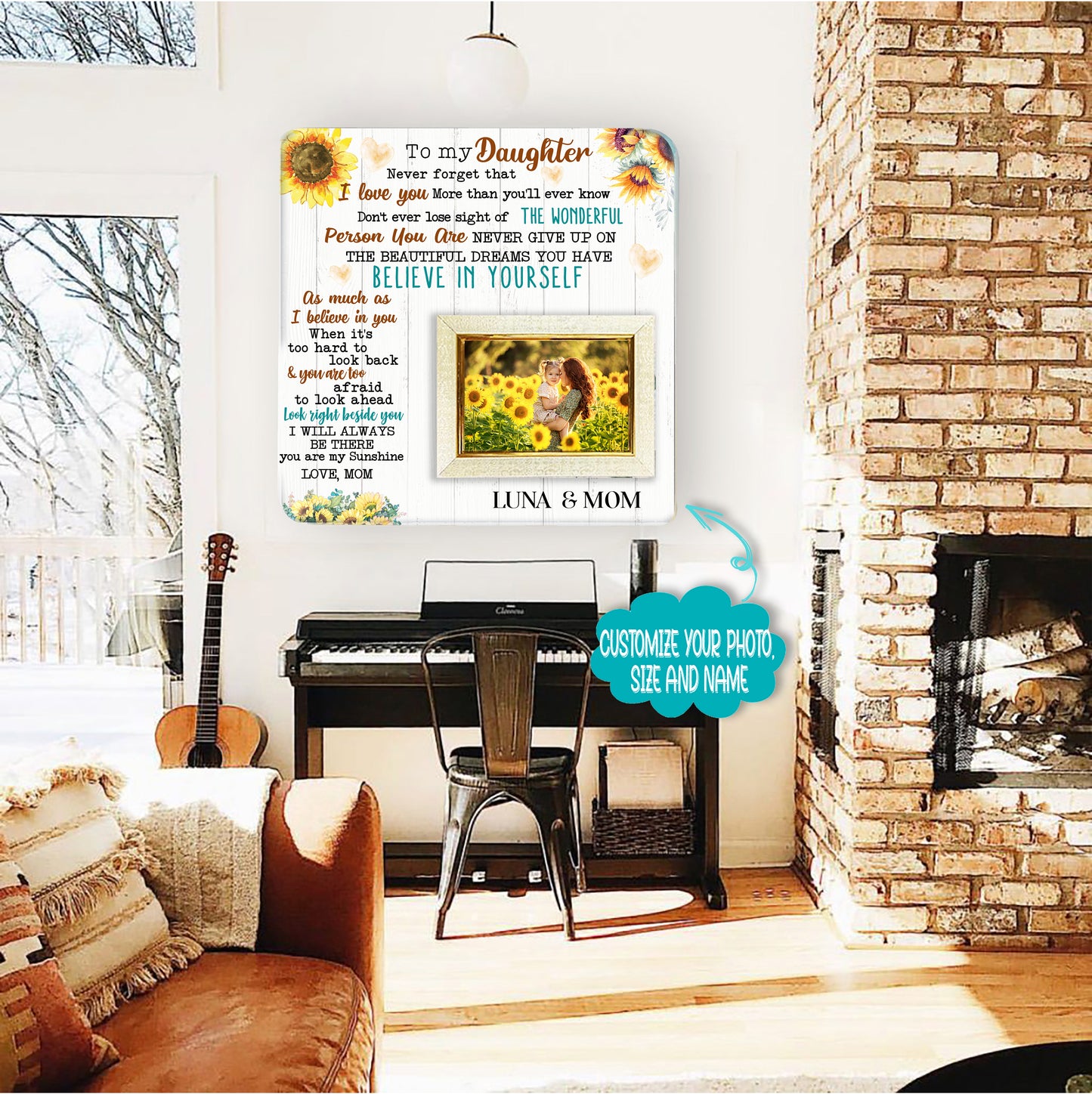 Sunflower Mother & Daughter Engraved Wood Picture Frame Gift For Mother's Day